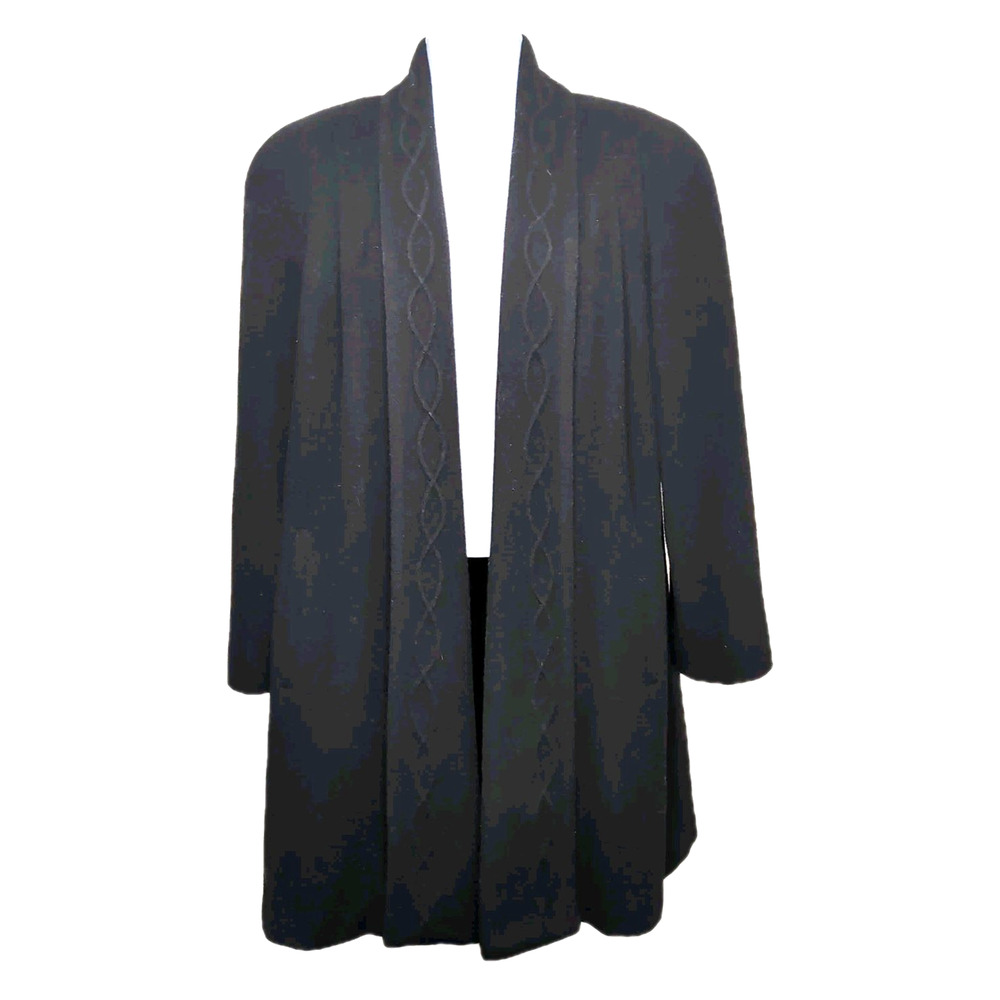 VTG Alorna Wool Swing Coat Womens Size S/M (est) Black Lined Open Front USA Made